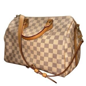 Louis Vuitton Damier Azur Speedy 30 Satchel Double Handles Lock Strap COA